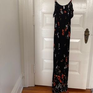 Black flower pattern dress with button front detail